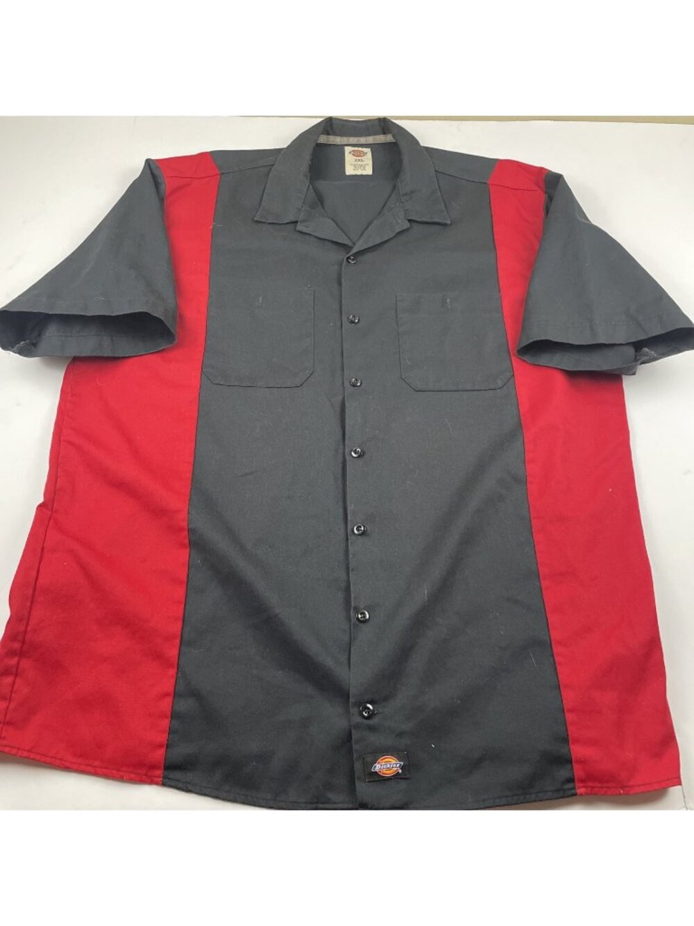 Dickies Work Shirt Men’s 2XL Mechanic Bowling Style Black Red Pocket Poly Blend